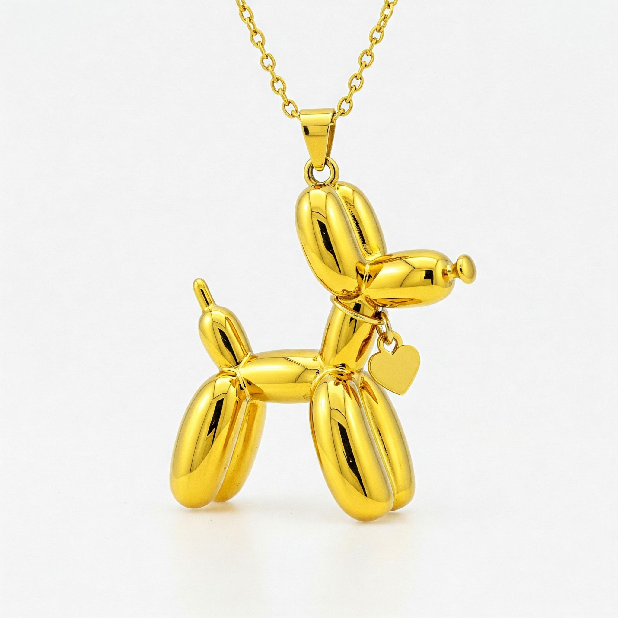 Stainless Steel Balloon Dog Pendant Necklace with Heart Pendant